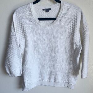 Vince White Textured Crew Neck Pull Over Sweater, Medium, 3/4 Sleeves